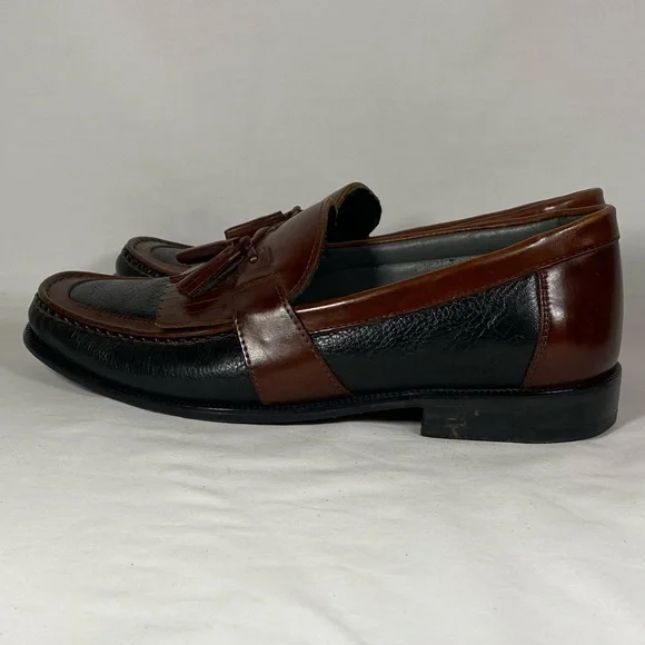 Florsheim Leather Chester Tassel Kiltie Loafer Brown Black Dress Shoe Men Florsheim Black Brown 2 Tone Kiltie Tassel Loafers Mens Size  main image 4